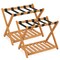Folding Luggage Rack 2-Tier Wooden Suitcase Stand Acacia Wood Oak Finish with Nylon Straps